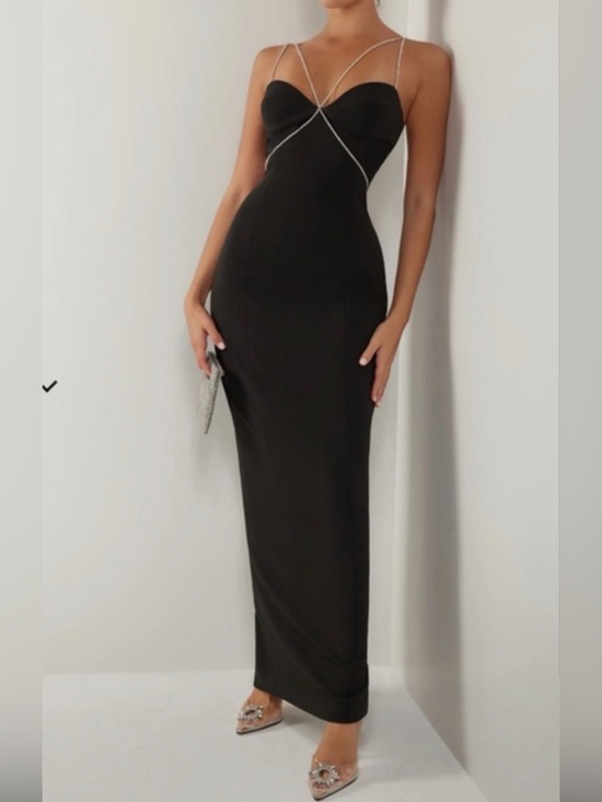 Heiress Beverly Hills Dresses & Skirts - Heiress Beverly Hills New Black Diamanté Crystal-Detail Strappy Maxi Dress